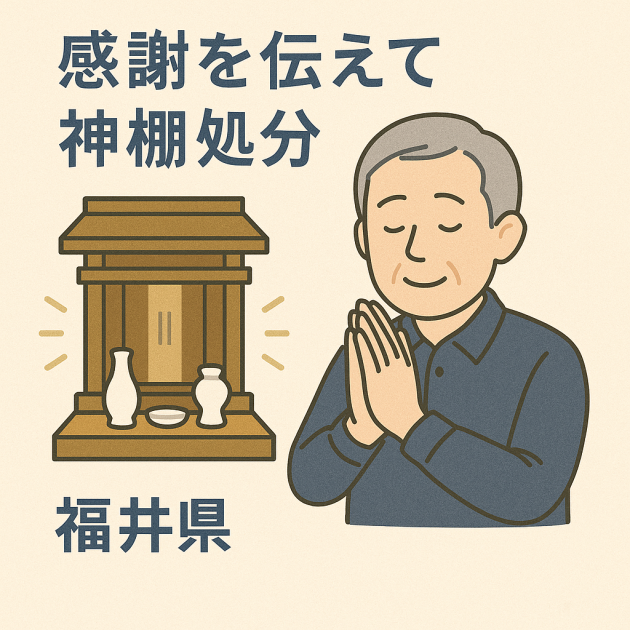 福井県で神棚の魂抜きを行う神主と、処分後に安心して喜ぶ女性の様子。新原美術による丁</div>
</nav>
<!-- 各見出し（本文は空のまま） -->
<h2 id=
